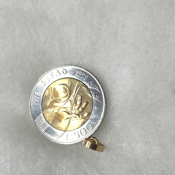 SoMILOR 14K & STERLING SILVER OLD VINTAGE ITALY COIN ITALIANA REPVBBLICA PENDANT - Picture 6 of 6